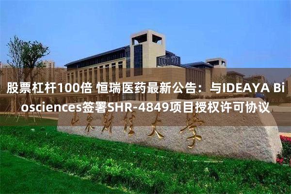 股票杠杆100倍 恒瑞医药最新公告：与IDEAYA Biosciences签署SHR-4849项目授权许可协议